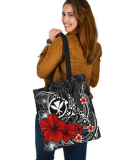Polynesian Hawaii Kanaka Maoli Tote Bags - Humpback Whale with Hibiscus (White) - Polynesian Pride