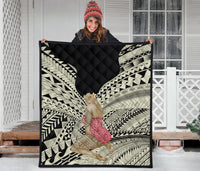 Hawaii Polynesian Hula Girl Wearing Plumeria Premium Quilt - Polynesian Pride