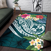 Tonga Polynesian Area Rug - Summer Plumeria (Turquoise) - Polynesian Pride