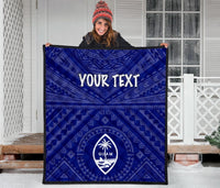 Guam Personalised Premium Quilt - Guam Seal With Polynesian Tattoo Style (Blue) - Polynesian Pride