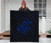 Hawaii Turtle Hibicus Map Premium Quilt - Blue - Polynesian Pride