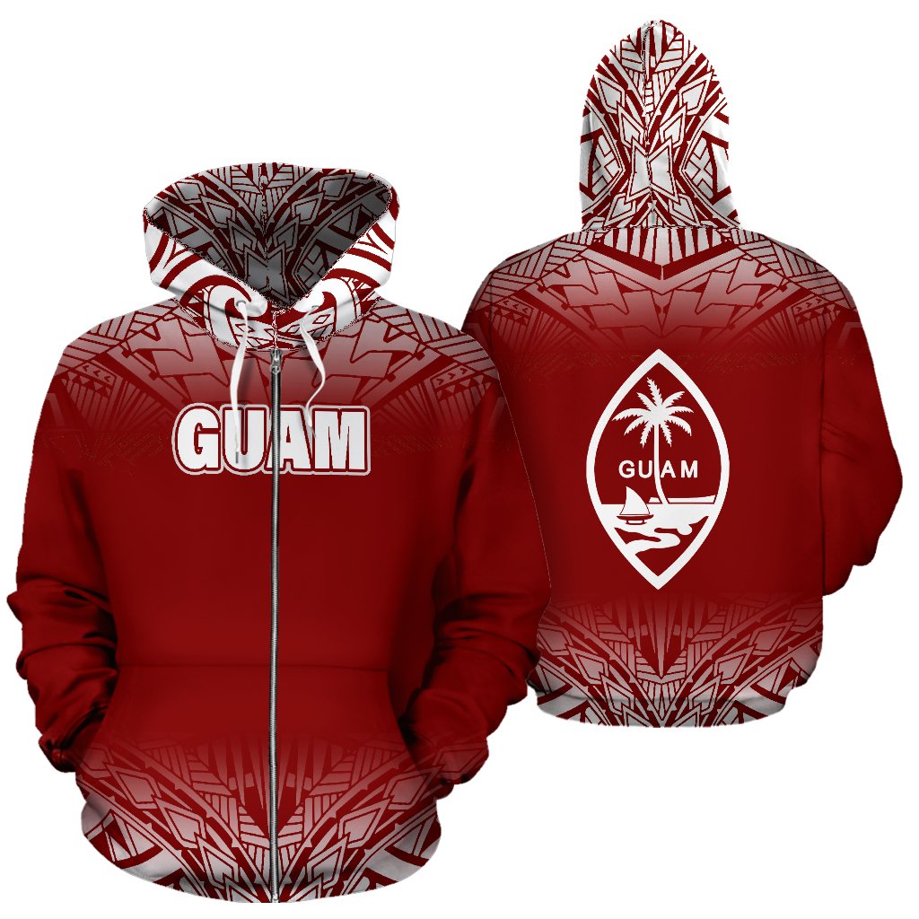 Guam All Over Zip up Hoodie Fog Red Unisex Red - Polynesian Pride