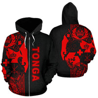 Tonga Polynesian Zip up Hoodie Red Line Unisex Red - Polynesian Pride