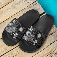 Marshall Islands Slide Sandals - Turtle Hibiscus Pattern Black - Polynesian Pride