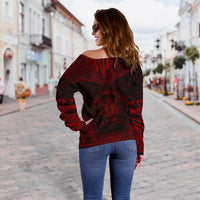 Niue Polynesian Chief Women's Off Shoulder Sweater - Red Version - Polynesian Pride
