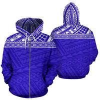 Poly All Over Zip up Hoodie Polynesian Royal Blue Version Unisex White - Polynesian Pride