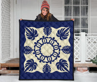 Hawaiian Turtle Coconut Pattern Premium Quilt - Blue - Argu Style - AH - Polynesian Pride