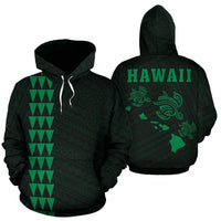 Polynesian Kakau Three Turtle Map of Hawaii Hoodie Green Unisex Green - Polynesian Pride