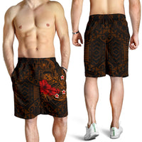 Polynesian Hawaii Men's Shorts - Humpback Whale with Hibiscus (Golden) - Polynesian Pride