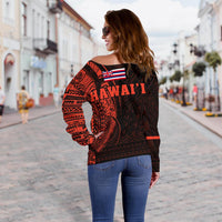 Hawaii Kanaka Polynesian Women's Off Shoulder Sweater - Orange - Polynesian Pride