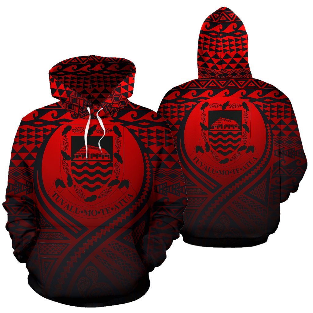 Tuvalu All Over Hoodie Lift up Red Unisex Red - Polynesian Pride