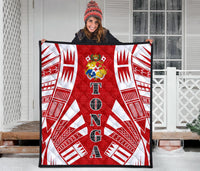 Tonga Premium Quilt - Tonga Coat Of Arms Polynesian White Tattoo (Red) - Polynesian Pride