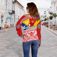Tonga Rugby Women's Off Shoulder Sweater Special Coat Of Arms - Polynesian Pride