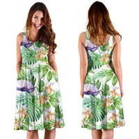 Hawaii Tropical Orange Orchids Strelitzia Monstera Midi Dress - Polynesian Pride