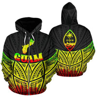 Guam Polynesian Zip up Hoodie Reggae Pride Map and Seal Unisex Reggae - Polynesian Pride