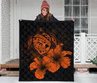 Hawaii Hibiscus Premium Quilt - Turtle Map - Orange - Polynesian Pride