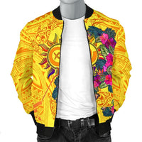 Polynesian Men's Bomber Jackets - Vanuatu Symbols With Hibiscus - Polynesian Pride