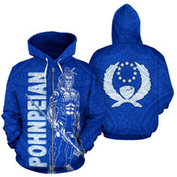 Pohnpei Zip up Hoodie Micronesia Pohnpeian Warrior Flag Color Unisex Blue - Polynesian Pride
