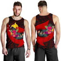 Papua New Guinea Men's Tank Top - Polynesian Hook And Hibiscus (Red) - Polynesian Pride