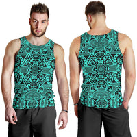Polynesian Kakau Turtle Turquoise Hawaii Men's Tank Top - Polynesian Pride