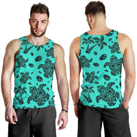Polynesian Turtle Palm And Sea Pebbles Turquoise Hawaii Men's Tank Top - Polynesian Pride