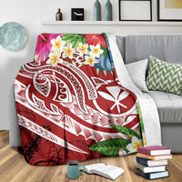 Polynesian Hawaii Kanaka Maoli Premium Blanket - Summer Plumeria (Red) - Polynesian Pride