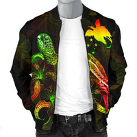 Papua New Guinea Polynesian Men's Bomber Jacket - Turtle With Blooming Hibiscus Reggae - Polynesian Pride