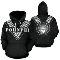 Pohnpei All Over Zip up Hoodie Black Sailor Style Unisex Black - Polynesian Pride