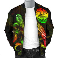 Tahiti Polynesian Men's Bomber Jacket - Turtle With Blooming Hibiscus Reggae - Polynesian Pride