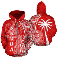 Samoa Polynesian Zip up Hoodie Coconut Tree Red and White Unisex Red - Polynesian Pride