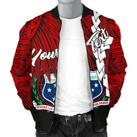 Samoa Polynesian Custom Personalised Men's Bomber Jacket - Tribal Wave Tattoo Flag Color - Polynesian Pride