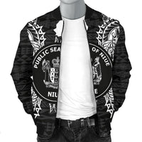 Niue Polynesian Men's Bomber Jacket Map Black - Polynesian Pride