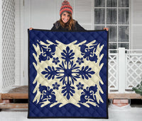Hawaiian Plumeria Tropical Pattern Premium Quilt - Blue - Argu Style - AH - Polynesian Pride