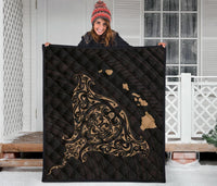 Rays Hawaii Map Polynesian Premium Quilt - Gold - Polynesian Pride