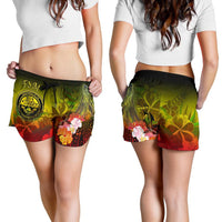 Federated States of Micronesia Women's Shorts - Humpback Whale with Tropical Flowers (Yellow) - Polynesian Pride