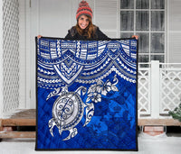 Tonga Polynesian Premium Quilts - Tonga Coat Of Arms & Blue Turtle Hibiscus - Polynesian Pride