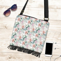 Hawaii Tropical Pattern With Orchids, Leaves And Gold Chains. Crossbody Boho Handbag - Polynesian Pride