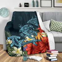 Hawaii Turtle Shark Manta Ray Hibiscus Plumeria Premium Blanket - Polynesian Pride
