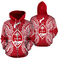 Guam Polynesian All Over Zip up Hoodie Map Red White Unisex Red - Polynesian Pride