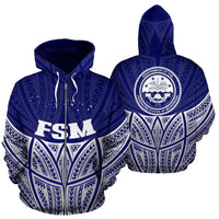 Federated States of Micronesia Polynesian Zip up Hoodie Blue Pride Map and Seal Unisex Blue - Polynesian Pride