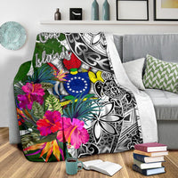 Cook Islands Premium Blanket White - Turtle Plumeria Banana Leaf - Polynesian Pride