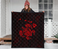 Hawaii Turtle Hibicus Map Premium Quilt - Red - Polynesian Pride