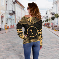 Chuuk Polynesian Chief Women's Off Shoulder Sweater - Gold Version - Polynesian Pride