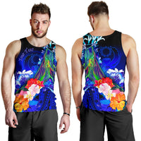 Pohnpei Custom Personalised Men's Tank Top - Humpback Whale with Tropical Flowers (Blue) Blue - Polynesian Pride