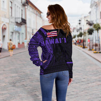 Hawaii Kanaka Polynesian Women's Off Shoulder Sweater - Purple - Polynesian Pride