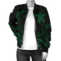 Hawaii Turtle Polynesian Women's Bomber Jacket - Green - Frida Style - Polynesian Pride