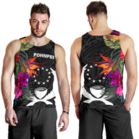 Pohnpei Men's Tank Top - Polynesian Hibiscus Pattern Black - Polynesian Pride