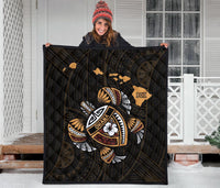 Hawaii Kakau Polynesian Turtle Map Premium Quilt - Polynesian Pride