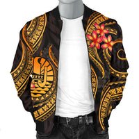 Tahiti Polynesian Men Bomber Jacket - Gold Plumeria - Polynesian Pride