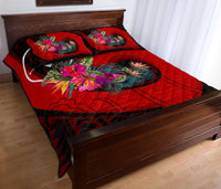 Yap Quilt Bed Set - Polynesian Hook And Hibiscus (Red) - Polynesian Pride